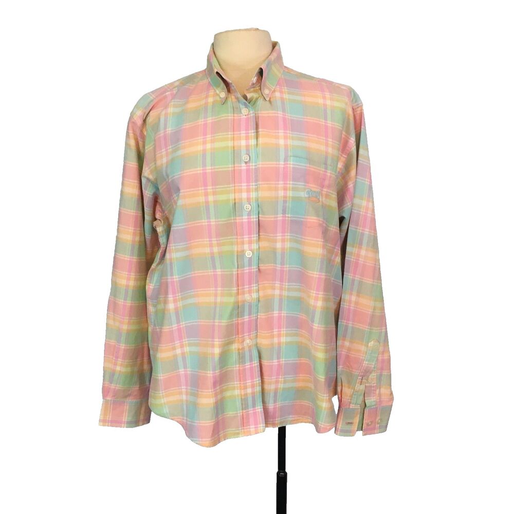 Cruel Girl Pastel Pink Green Orange Plaid Button Front Shirt, Rodeo, Western XL